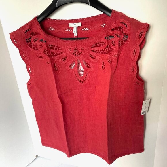 Joie Eyelet Cotton Linen Top Womens Small Coral Short Sleeve Lace Kinski Summer - Picture 4 of 10